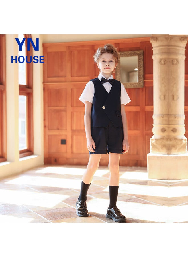 Yinuofang Children's Suit Set, Summer Style, Navy Blue, Flower Boy Suit, Piano Performance Host Flower Boy Formal Suit - Image 1