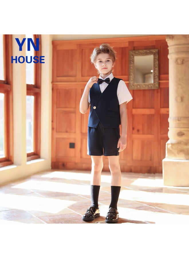 Yinuofang Children's Suit Set, Summer Style, Navy Blue, Flower Boy Suit, Piano Performance Host Flower Boy Formal Suit - Image 4
