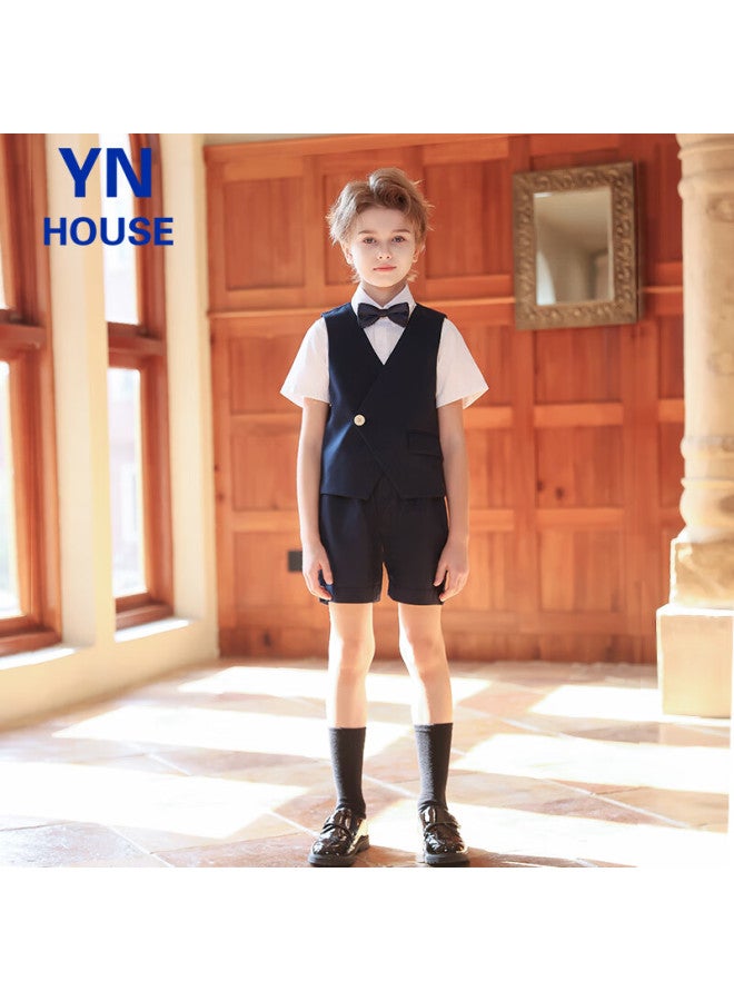 Yinuofang Children's Suit Set, Summer Style, Navy Blue, Flower Boy Suit, Piano Performance Host Flower Boy Formal Suit - Image 2