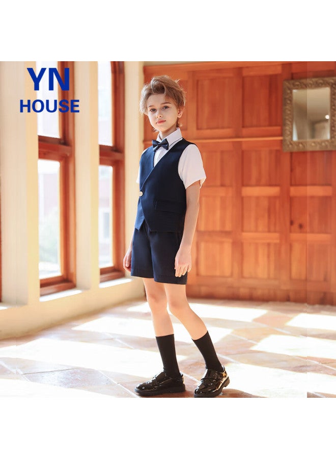 Yinuofang Children's Suit Set, Summer Style, Navy Blue, Flower Boy Suit, Piano Performance Host Flower Boy Formal Suit - Image 3