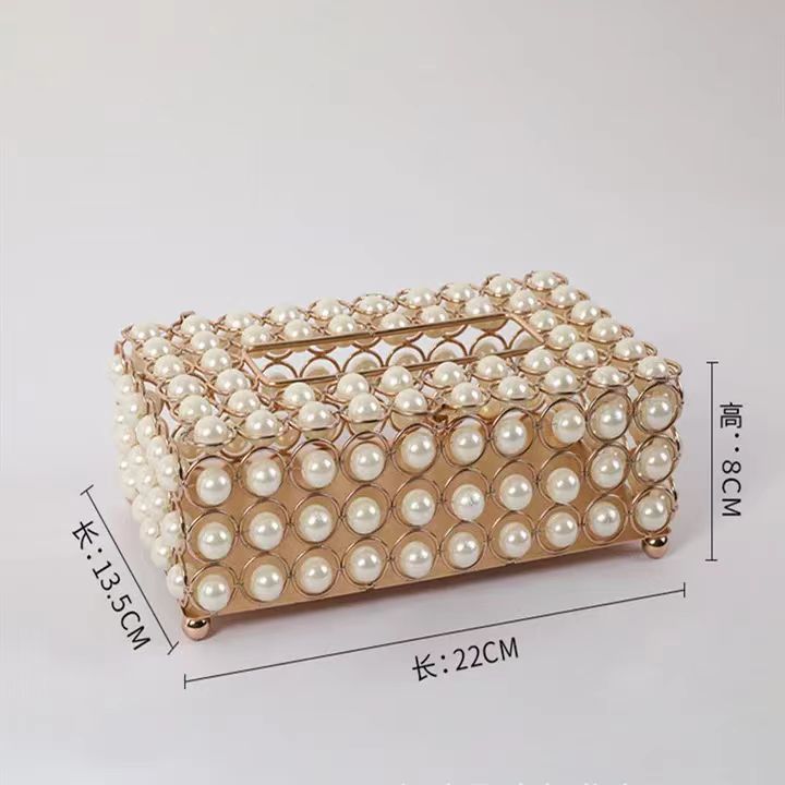 Factory direct supply European crystal tissue box living room home creative light luxury tissue box dining table paper box [gold] pearl tissue box 22*13.5*8cm