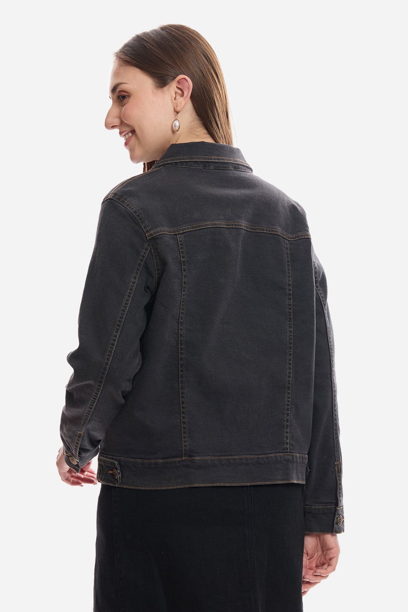 Virgio Solid Cotton Denim Trucker Jacket for Women - Image 5