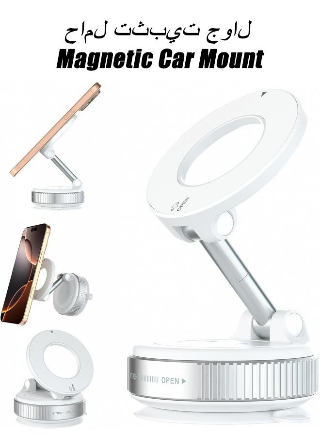 2025 Upgraded Magnetic Car Phone Mount, N52 Ultra-Strong Magnet & Vacuum Suction Base, 360° Adjustable Foldable Stand for All iPhone Galaxy Android Phones, Secure Anti-Shake Grip (White) - Image 1