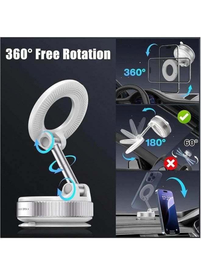 2025 Upgraded Magnetic Car Phone Mount, N52 Ultra-Strong Magnet & Vacuum Suction Base, 360° Adjustable Foldable Stand for All iPhone Galaxy Android Phones, Secure Anti-Shake Grip (White) - Image 2