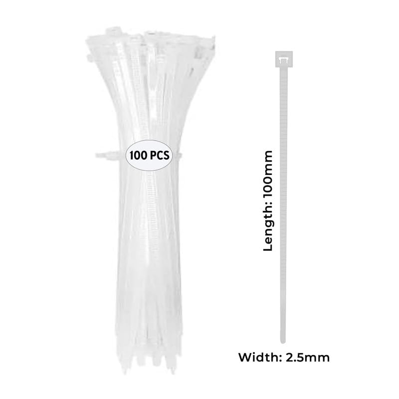 NUOVI White Zip Ties 100mm X 2.5mm | Heat Resistant Cable with Self-Locking Mechanism | Self-Lock, Antislip Cable Organizer | For Indoor & Outdoor Use (Set of 100) - Image 2