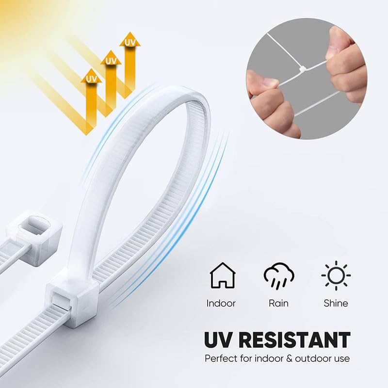 NUOVI White Zip Ties 100mm X 2.5mm | Heat Resistant Cable with Self-Locking Mechanism | Self-Lock, Antislip Cable Organizer | For Indoor & Outdoor Use (Set of 100) - Image 5