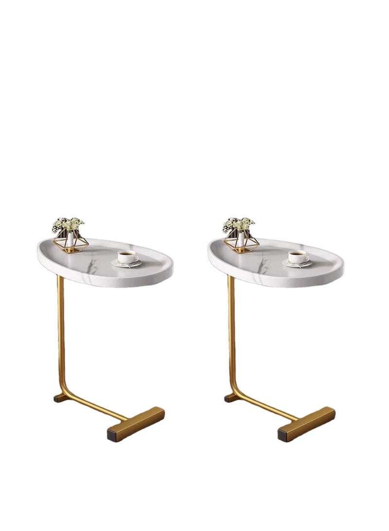 2PCS C-Shaped Side Table & End Table for Small Spaces and Living Room, Modern Nightstand Suit for Sofa Couch and Bed, White Oval top with Golden Metal Frame - Image 1