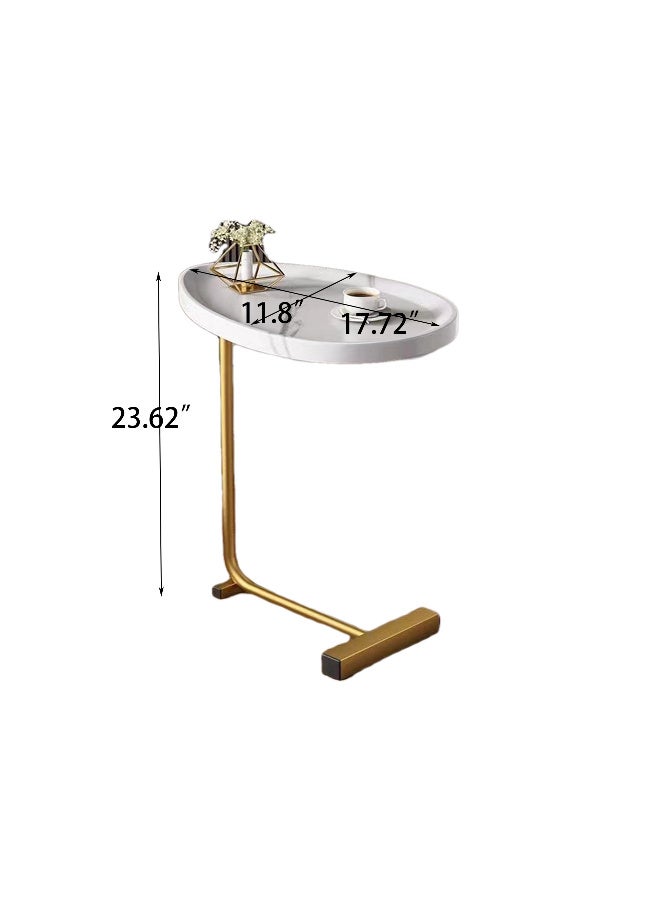 2PCS C-Shaped Side Table & End Table for Small Spaces and Living Room, Modern Nightstand Suit for Sofa Couch and Bed, White Oval top with Golden Metal Frame - Image 2