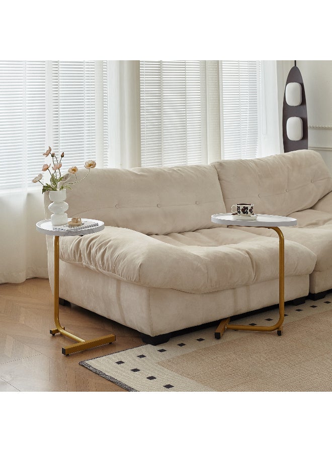 2PCS C-Shaped Side Table & End Table for Small Spaces and Living Room, Modern Nightstand Suit for Sofa Couch and Bed, White Oval top with Golden Metal Frame - Image 3