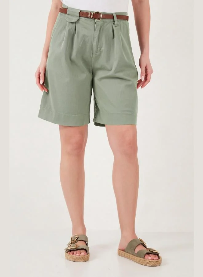Lela  Lela Cotton Loose Fit Pleated Belted Bermuda Shorts Women's Shorts 668YP5439 for Women | Best Price UAE