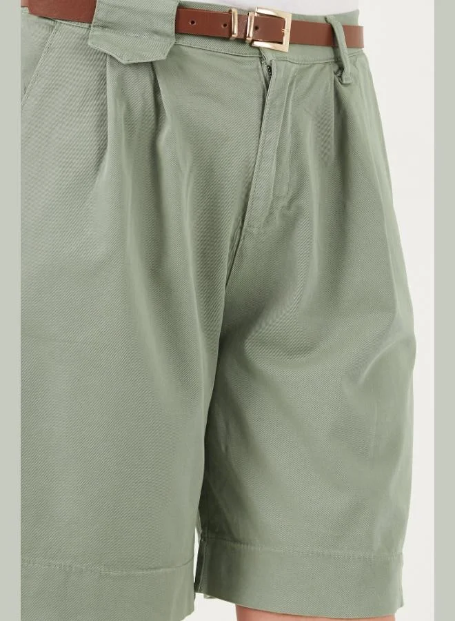 Lela  Lela Cotton Loose Fit Pleated Belted Bermuda Shorts Women's Shorts 668YP5439 for Women | Best Price UAE