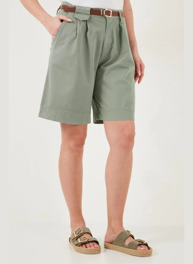 Lela  Lela Cotton Loose Fit Pleated Belted Bermuda Shorts Women's Shorts 668YP5439 for Women | Best Price UAE