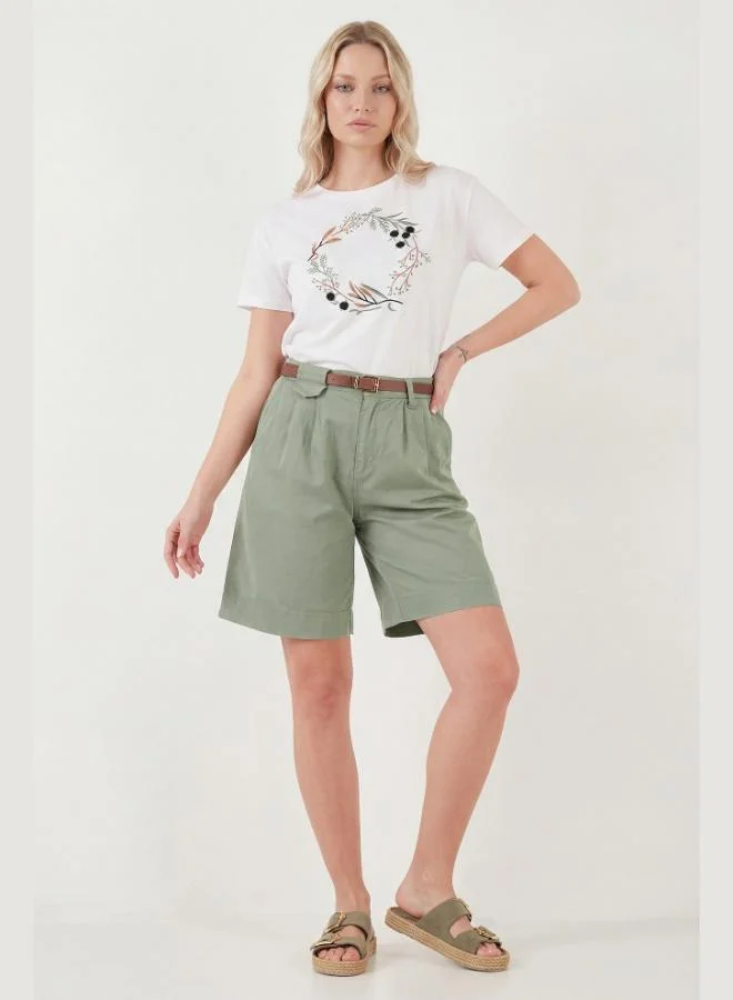 ليلا Lela Cotton Loose Fit Pleated Belted Bermuda Shorts Women's Shorts 668YP5439