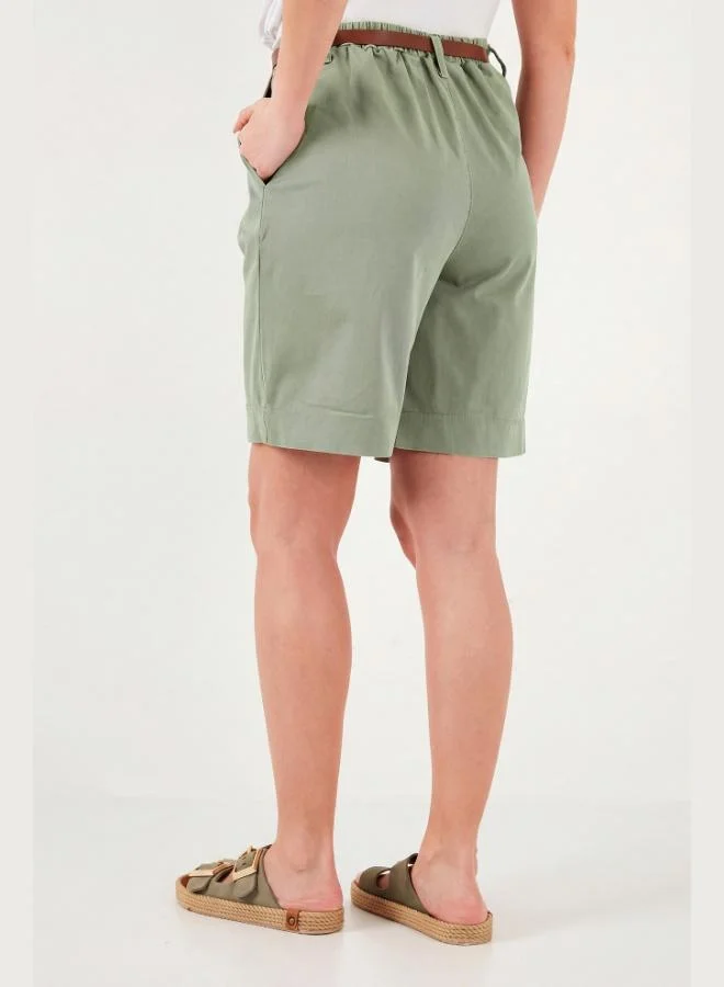 Lela  Lela Cotton Loose Fit Pleated Belted Bermuda Shorts Women's Shorts 668YP5439 for Women | Best Price UAE