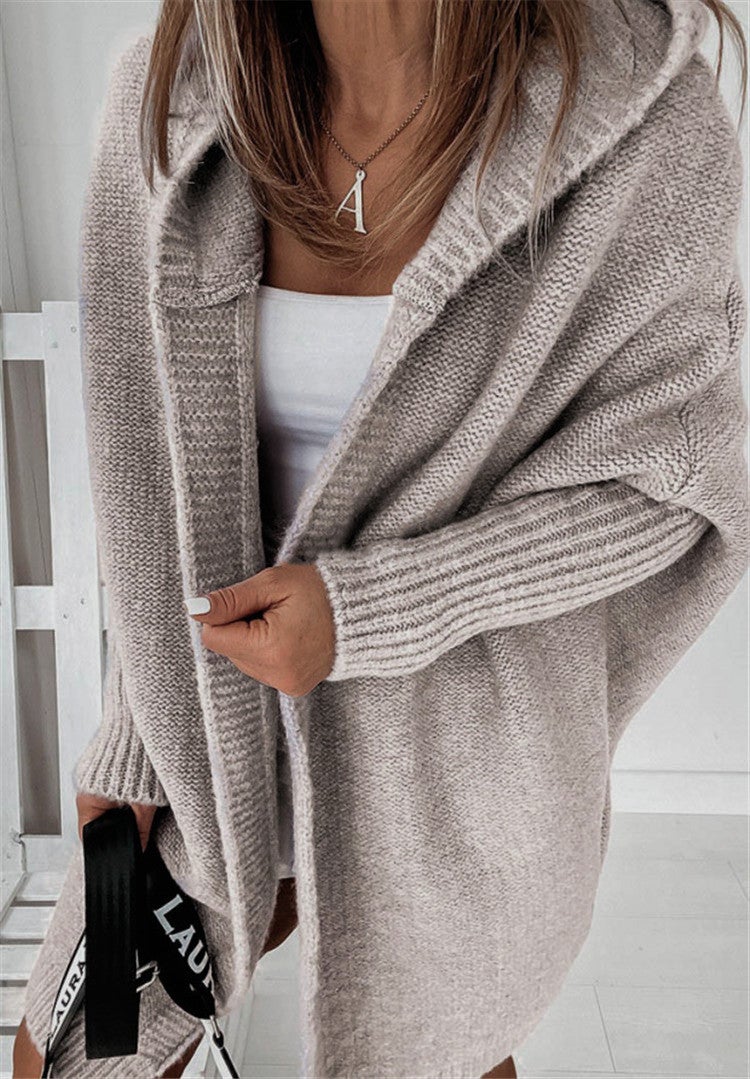 2024 New Knit Hoodie Soft Batwing Loose Sweater gray its 