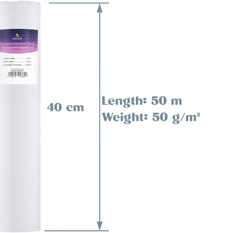 Tritart White Tracing Paper Roll 16 inch x 164 feet - 50 g/mÂ² Sewing Pattern Paper for Ink, Pencil & Markers - Trace Paper for Sewing&Dressmaking - Sketch & Drafting Paper roll - Sewing Tracing Paper - Image 2