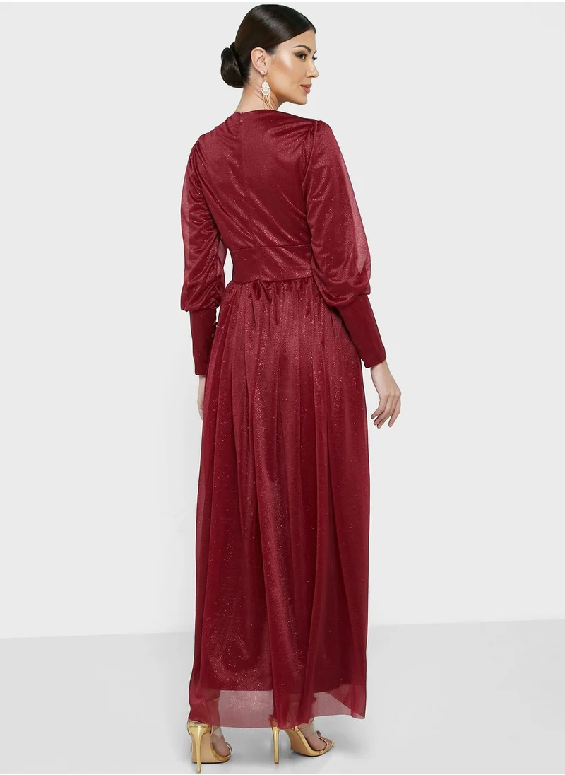 Khizana Puff Sleeve Shimmer Dress