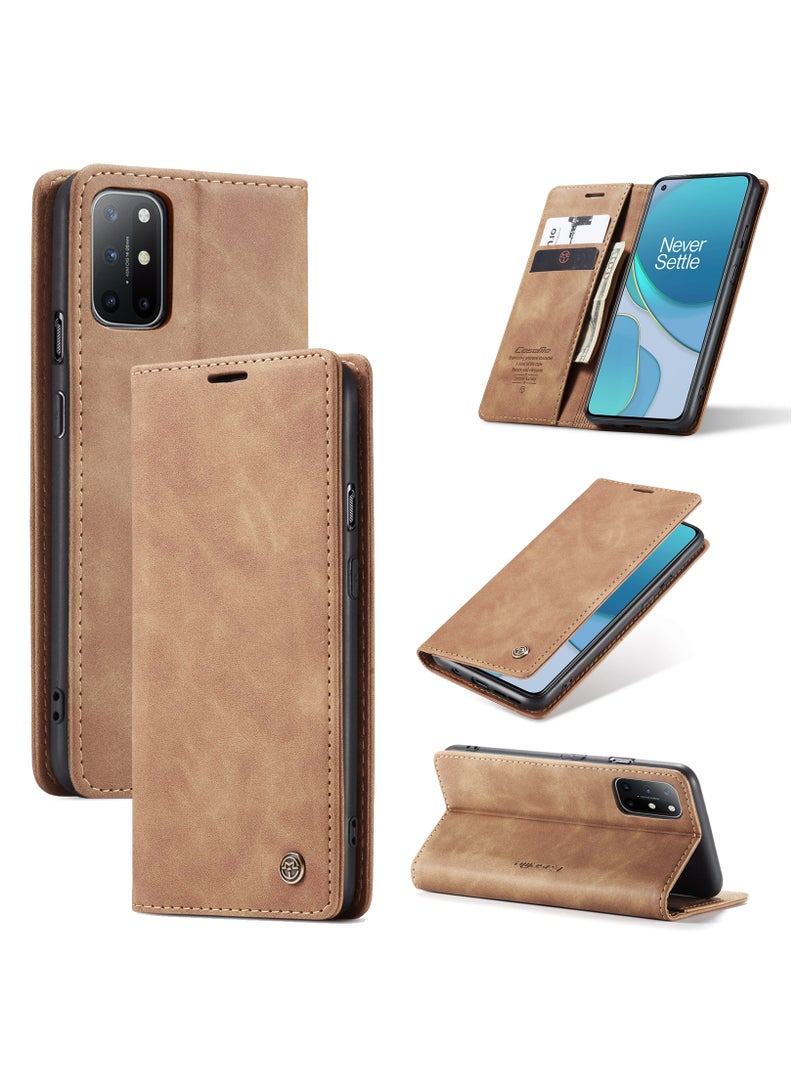 CaseMe Oneplus 8T Case Wallet, for Oneplus 8T Wallet Case Book Folding Flip Folio Case with Magnetic Kickstand Card Slots Protective Cover - Brown