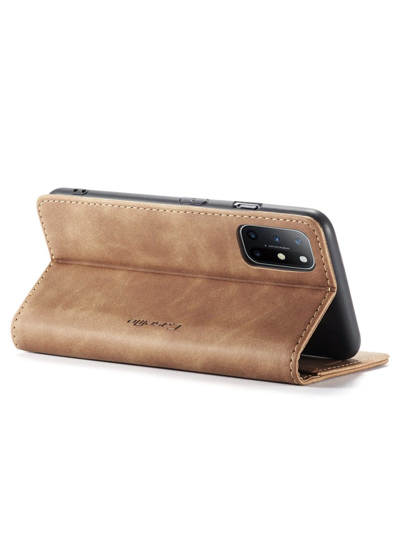 CaseMe Oneplus 8T Case Wallet, for Oneplus 8T Wallet Case Book Folding Flip Folio Case with Magnetic Kickstand Card Slots Protective Cover - Brown