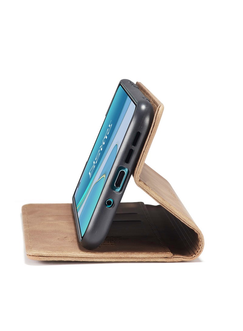 CaseMe Oneplus 8T Case Wallet, for Oneplus 8T Wallet Case Book Folding Flip Folio Case with Magnetic Kickstand Card Slots Protective Cover - Brown