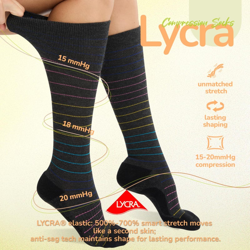 Iambamboo Merino Wool Compression Socks for Women Men, 15-20 mmHg Graduated, Soft & Breathable for Nurses, Running Athletic, Travel, Pregnancy L/XL (Red&Yellow&Blue) - Image 5