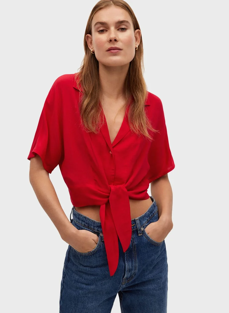 MANGO Knot Front Crop Shirt