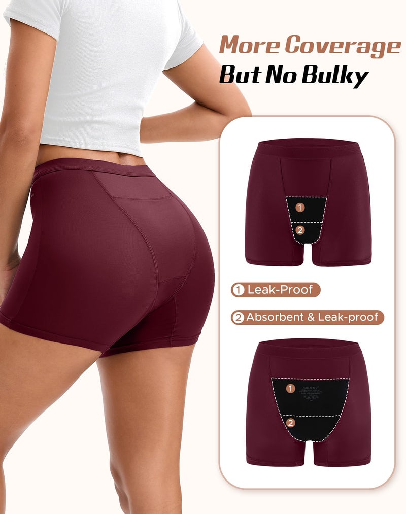 INNERSY Period Boxer for Women High Waisted Leak Proof Postpartm Menstrual Mesh BoyShorts Panties Underwear 3-Pack (Dark Vintage, X-Large) - Image 3