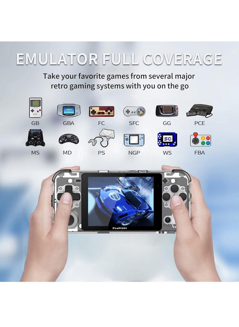 POWKIDDY Q90 Portable Game Console, Open Source Linux System, Vibration Motor, 1100 Games, Compatible with Various Simulators  64G (White)