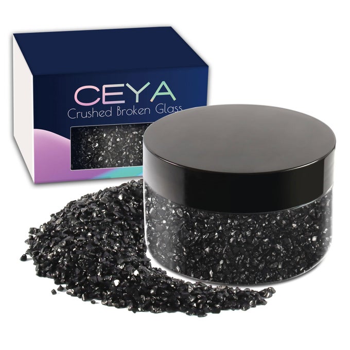 53OZ 150G CRUSHED IRREGULAR GLASS BLACK METALLIC CRYSTAL CHIPS BROKEN GLASS GLITTER 24MM CRAFT CHUNKY GLITTER FOR NAIL ARTS EPOXY RESIN MOLD COASTERS ORNAMENT PAINTING GEODE PHONE CASE JEWELRY