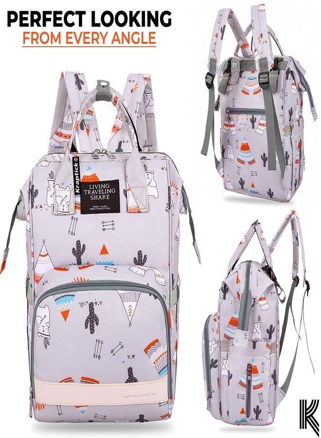 Kraptick Diaper bag backpack, diaper bags for mom for travel, baby diaper bag, maternity bags for mother and baby, nursing bags for mothers, diaper bag handbag (PRINTED GREY) - Image 3