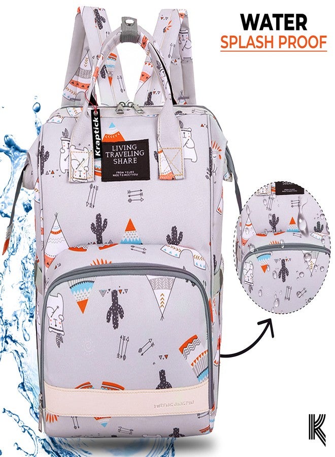Kraptick Diaper bag backpack, diaper bags for mom for travel, baby diaper bag, maternity bags for mother and baby, nursing bags for mothers, diaper bag handbag (PRINTED GREY) - Image 4