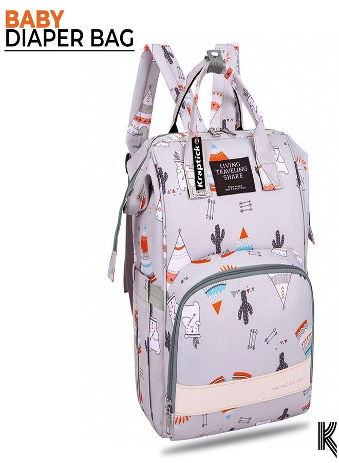 Kraptick Diaper bag backpack, diaper bags for mom for travel, baby diaper bag, maternity bags for mother and baby, nursing bags for mothers, diaper bag handbag (PRINTED GREY) - Image 2
