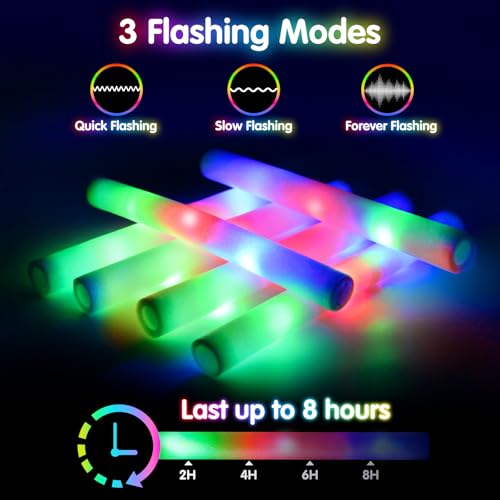OLUPP 124 PCS Glow Sticks Foam Glow Sticks Foam Light up Sticks with 3 Modes Colorful Flashing Glow In The Dark Party Supplies Glow Sticks Bulk Party Pack Foam Glow Sticks Bulk for Party Raves - Image 5