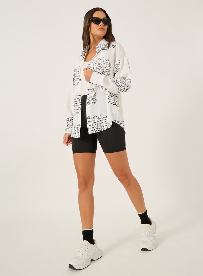 Styli Printed Spread Collar Oversized Shirt  - Image 4