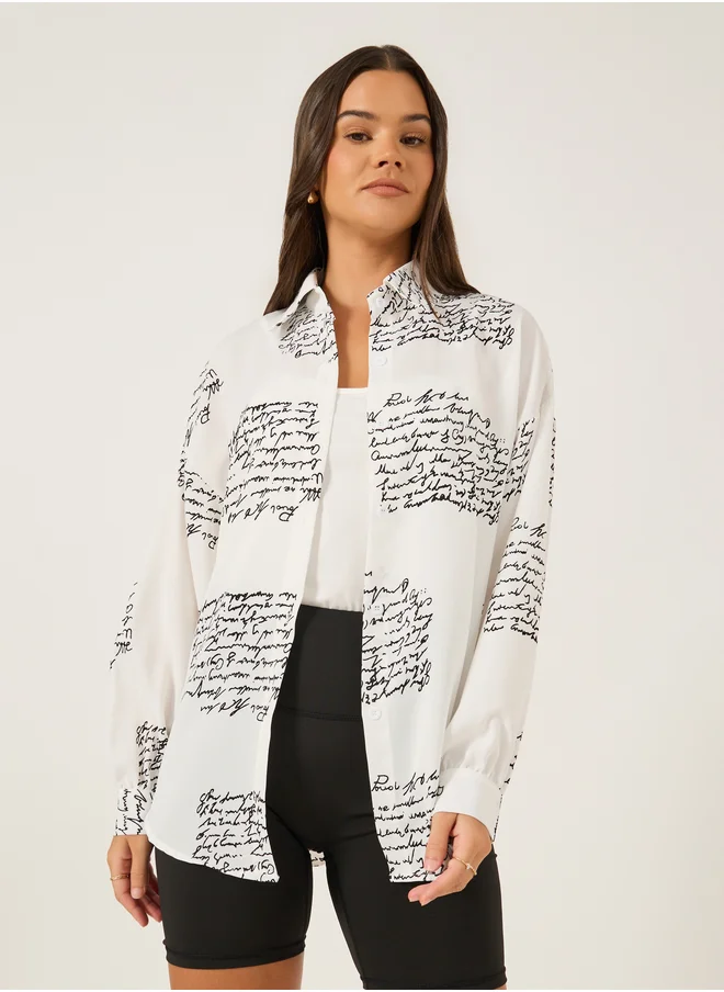 ستايلي Printed Spread Collar Oversized Shirt