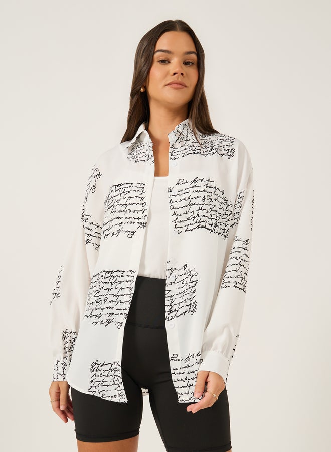 Styli Printed Spread Collar Oversized Shirt  - Image 2