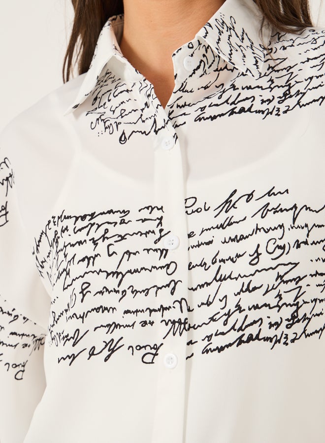 Styli Printed Spread Collar Oversized Shirt  - Image 5