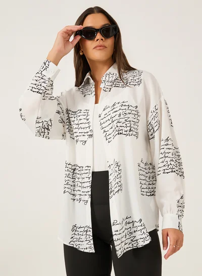 Styli Printed Spread Collar Oversized Shirt