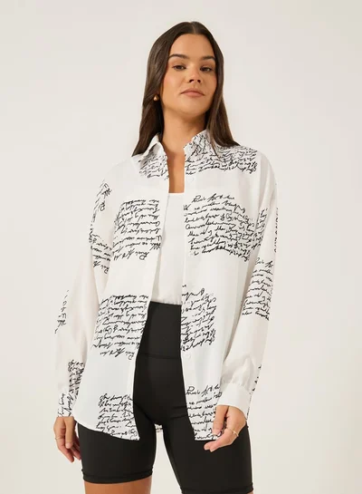 Styli Printed Spread Collar Oversized Shirt