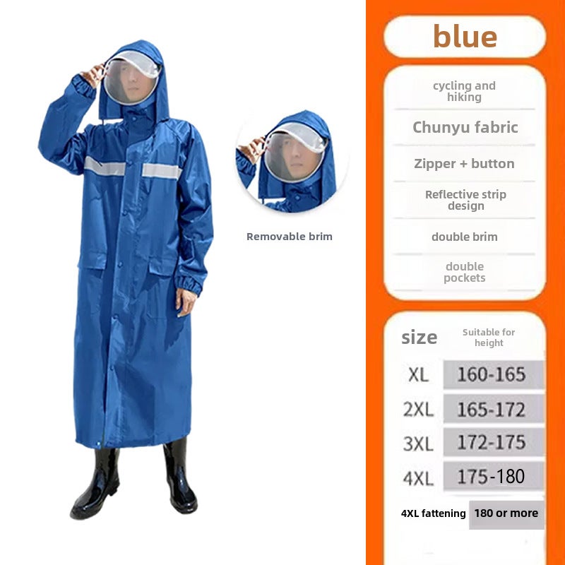 Generic Long Reflective Security Raincoat Thicker Full Body Waterproof Royal blue zipper reflective strip (double brim double pocket)