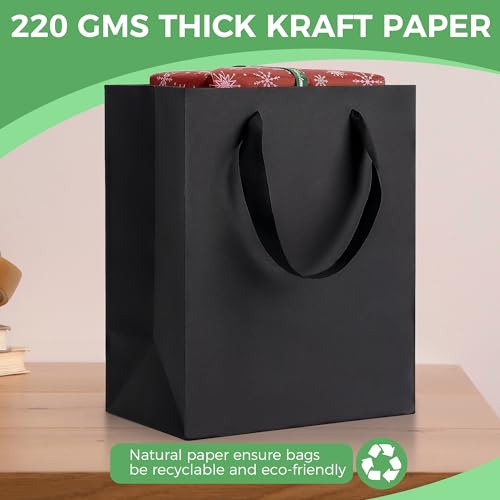 MOXARYSU Black Gift Bags With Handles: 8x5x10 Inch 5pcs Black Paper Bags Medium Bulk For Party Shopping Birthday Wedding (M-5) - Image 4