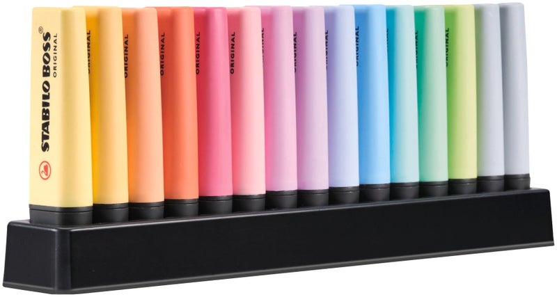 STABILO قلم تمييز - ستابيلو بوس أوريجينال باستيل - مجموعة مكتب مكونة من 15 قطعة - 14 لونًا متنوعًا (2X رمادي غباري) - Image 1
