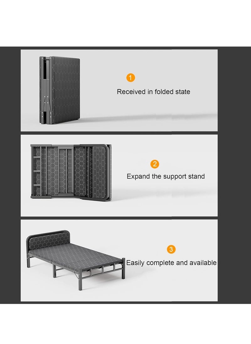 Arabest - Single Folding Bed with Memory Foam Mattress for Adults,Portable Rollaway Cot Size Guest Bed with Headboard&Sturdy Steel Frame on Wheels,186X75cm - Image 1