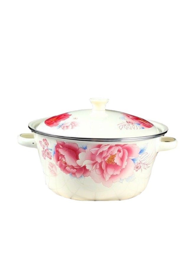 Lard Pot Thickened Enamel Basin With Lid Enamel Basin Old-fashioned Household Large Bowl Enamel Bowl Soup Pot Dumpling Filling Basin-Specifications:20cm Filled With 1.5-2kg Water♢♢-Color:Girl's Heart Double Ear Model♢♢