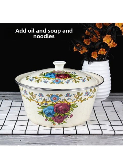 Lard Pot Thickened Enamel Basin With Lid Enamel Basin Old-fashioned Household Large Bowl Enamel Bowl Soup Pot Dumpling Filling Basin-Specifications:20cm Filled With 1.5-2kg Water♢♢-Color:Girl's Heart Double Ear Model♢♢