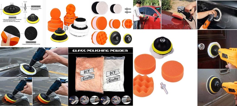 DIY Crafts 1x 7x1, 3"inch Kit, 7 Pcs Gross Polishing Buffing Pad Kit Car Polisher M10/14 Drill Adapter Car Polish Sponge Wheel Kit Car Wash Cleaning Tools Cleanin (1x 7x1, 3"inch Kit) - Image 2