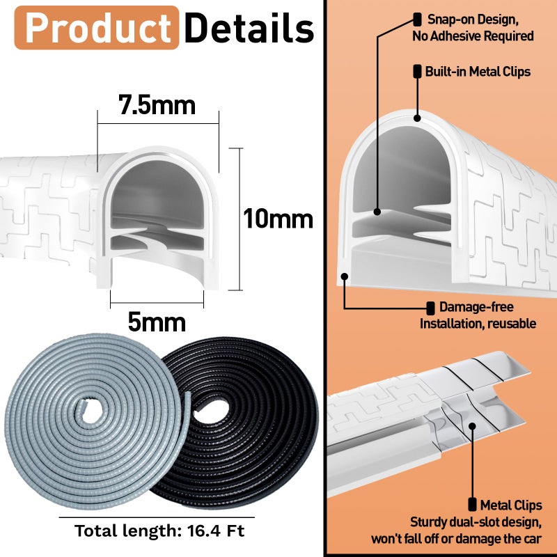 ecocstm Car Door Edge Guards, 16.4Ft(5m) Car Door Protector Edge Guards Rubber Seal, Doors Edge Trim U Shape Edge Guards for Cars Trucks Suvs (White) - Image 2