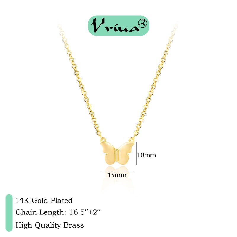 VRIUA Gold Necklace for Women 14k Gold Plated Dainty Gold Butterfly Necklace Simple Pendant Minimalist Jewelry for Women - Image 4