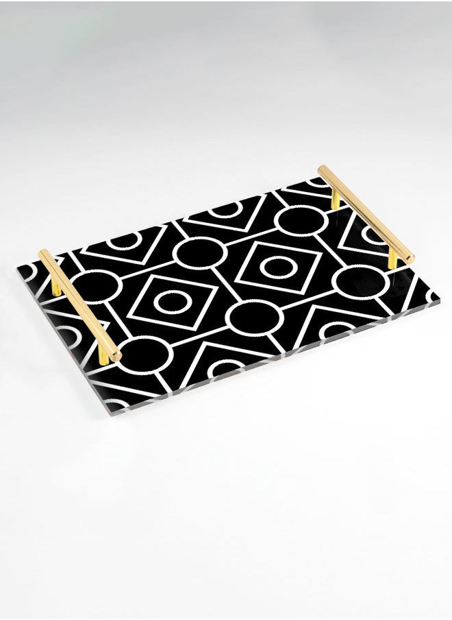 LOWHA Decorative Acrylic Serving Tray with Gold Color Metal Handles Geometric Seamless Pattern 20x30cm  - Image 1