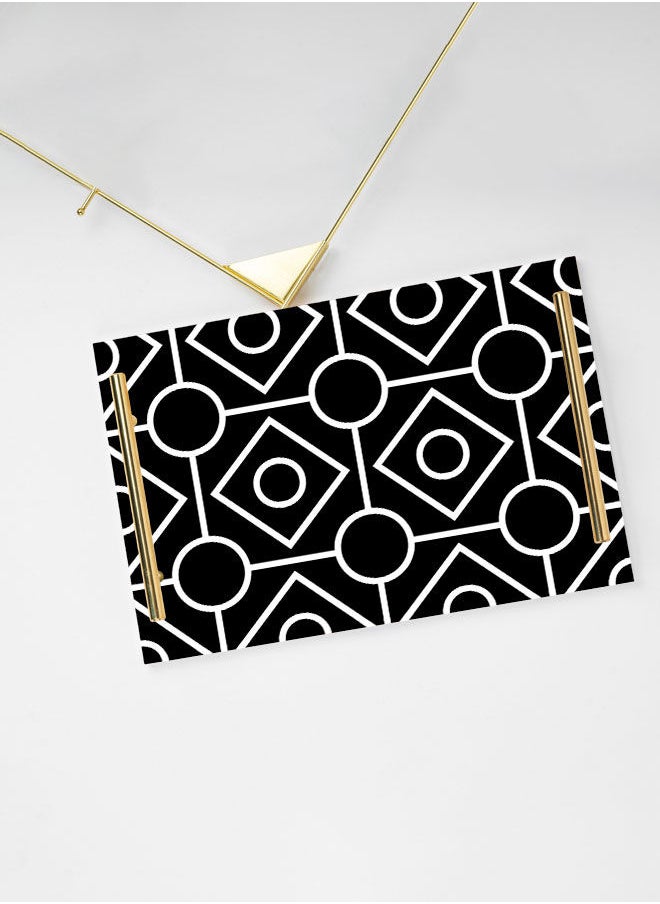 LOWHA Decorative Acrylic Serving Tray with Gold Color Metal Handles Geometric Seamless Pattern 20x30cm  - Image 3